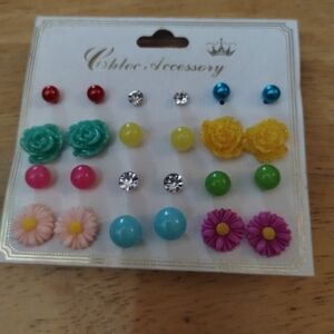 🌸 Chloe Accessory Colorful Flower Stud Earring Set New 12 Pair